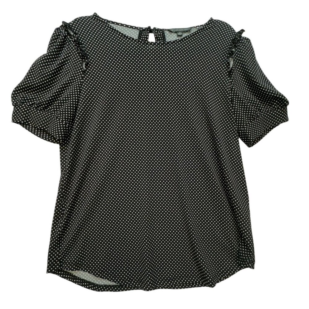 Adrianna Papell Womens Polka Dot Short Sleeve Blouse S Black & White Ruffle Shou
